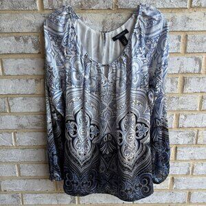 White House Black Market Long Sleeve Satin Floral Blouse Women's Size L.